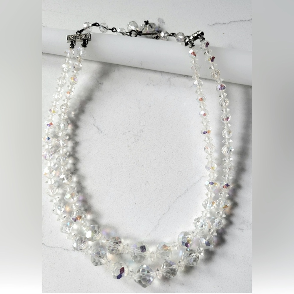 Laguna! Vintage Aurora Borealis Double Strand Crystal Necklace |  Stunning! |EUC